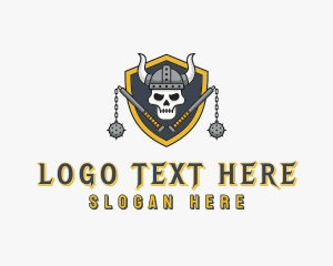 Mercenary - Skull Viking Flail logo design