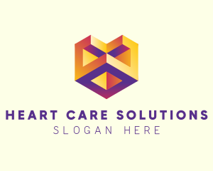 3D Geometric Cube Heart logo design