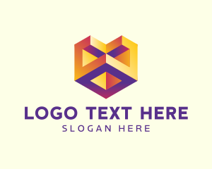 3d - 3D Geometric Cube Heart logo design
