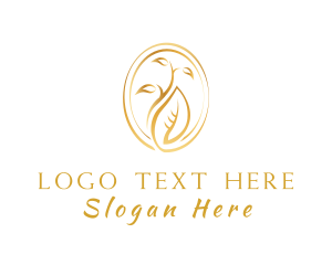 Oval - Golden Leaves Plant logo design