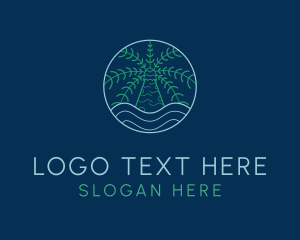 Surfing - Palm Tree Ocean Nature logo design