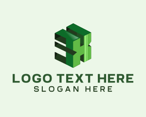 3D Green Letter X  Logo
