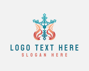 Fire - Flame Snowflake Heating System logo design