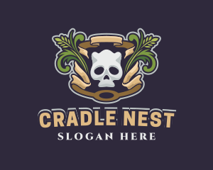 Ornamental Wreath Skull Gaming logo design