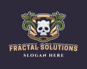 Ornamental Wreath Skull Gaming logo design