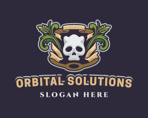 Ornamental Wreath Skull Gaming logo design