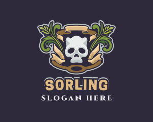 Ornamental Wreath Skull Gaming logo design