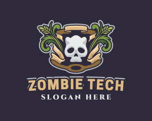 Zombie - Ornamental Wreath Skull Gaming logo design