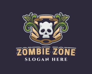 Zombie - Ornamental Wreath Skull Gaming logo design