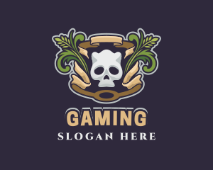 Ornamental Wreath Skull Gaming logo design