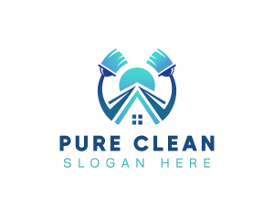 Broom Wash Cleaning House logo design