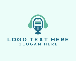 Podcast - Headphones Broadcast Mic logo design