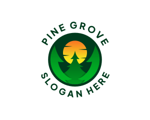 Sun Pine Tree Forest logo design