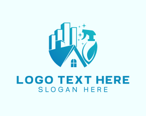 Sanitation - House Cleaning Building logo design