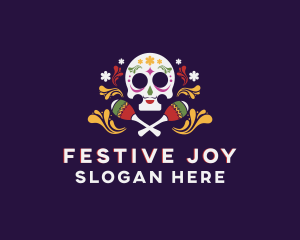 Festive Skull Skeleton logo design