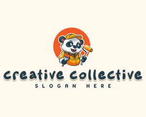 Cute Painter Panda logo design