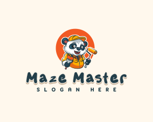 Cute Painter Panda logo design