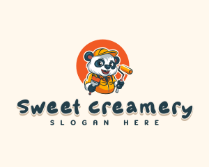 Cute Painter Panda logo design