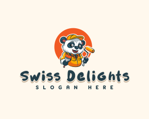 Cute Painter Panda logo design