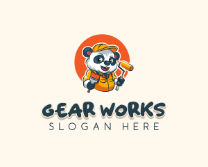 Cute Painter Panda logo design