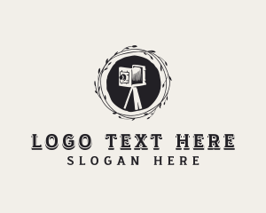 Vlogger - Vintage Camera Wreath logo design