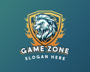 Lion Flames Shield Gaming logo design