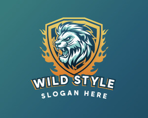 Lion Flames Shield Gaming logo design