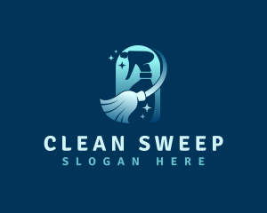 Cleaning Broom Sprayer logo design