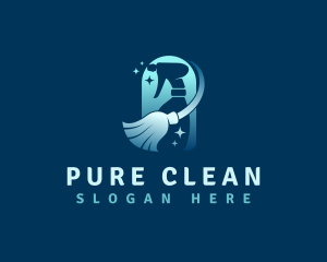 Cleaning Broom Sprayer logo design