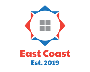 East - Red Blue House Compass logo design