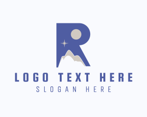 Camping Equipment - Night Mountain Sky Letter R logo design