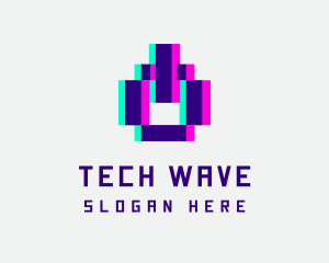 Techno - Pixel Power Glitch logo design