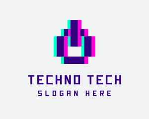 Techno - Pixel Power Glitch logo design