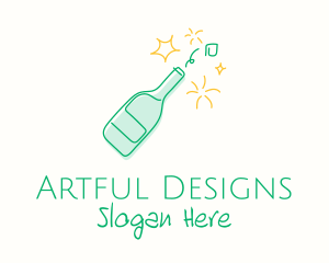 Champagne Bottle Line Art logo design