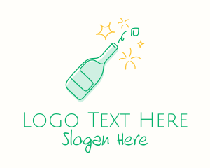 Liquer - Champagne Bottle Line Art logo design