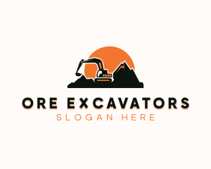 Excavator Mining Mountain logo design