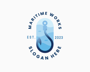 Marine Fishing Hook logo design