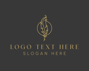 Calligraphy - Gold Feather Quill logo design