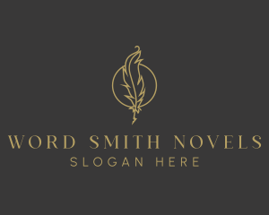 Novelist - Gold Feather Quill logo design