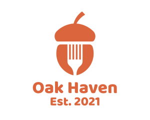 Oak - Orange Acorn Fork logo design
