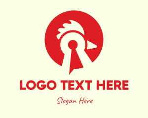 Chicken Farm - Red Chicken Keyhole logo design