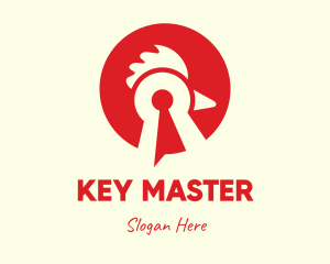 Unlock - Red Chicken Keyhole logo design