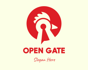 Red Chicken Keyhole logo design