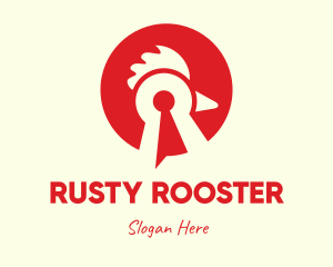 Red Chicken Keyhole logo design