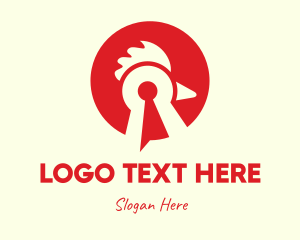 Rooster - Red Chicken Keyhole logo design