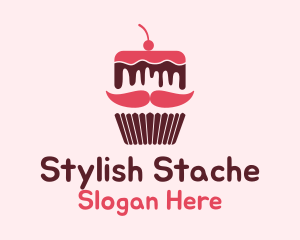 Pink Moustache Cupcake  logo design