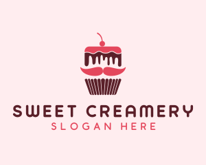 Moustache Cupcake Dessert logo design