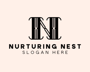 Art Deco Boutique Hotel Letter N logo design