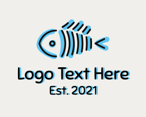 Marine Life - Blue Fish Bone logo design