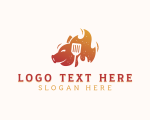 Meat - Barbecue Flaming Pig logo design